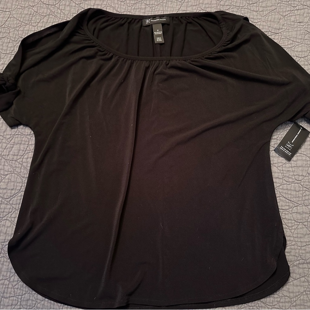 INC International Concepts peek-a-boo shoulder Women's Black Top Medium NWT